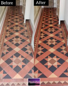 Before and after hard floor restoration
